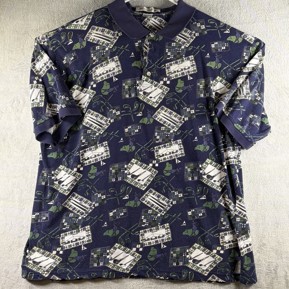 Vintage Grand Slam Munsingwear Golf‎ Polo Shirt XL Navy Allover Print 90s